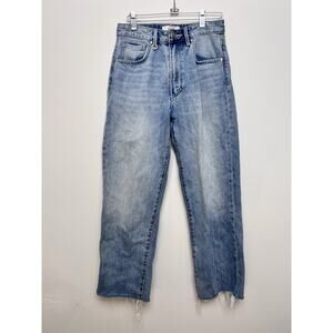 Neuw Edie Jeans Womens 28 Blue Denim Medium Wash Straight High Rise Raw Hem‎